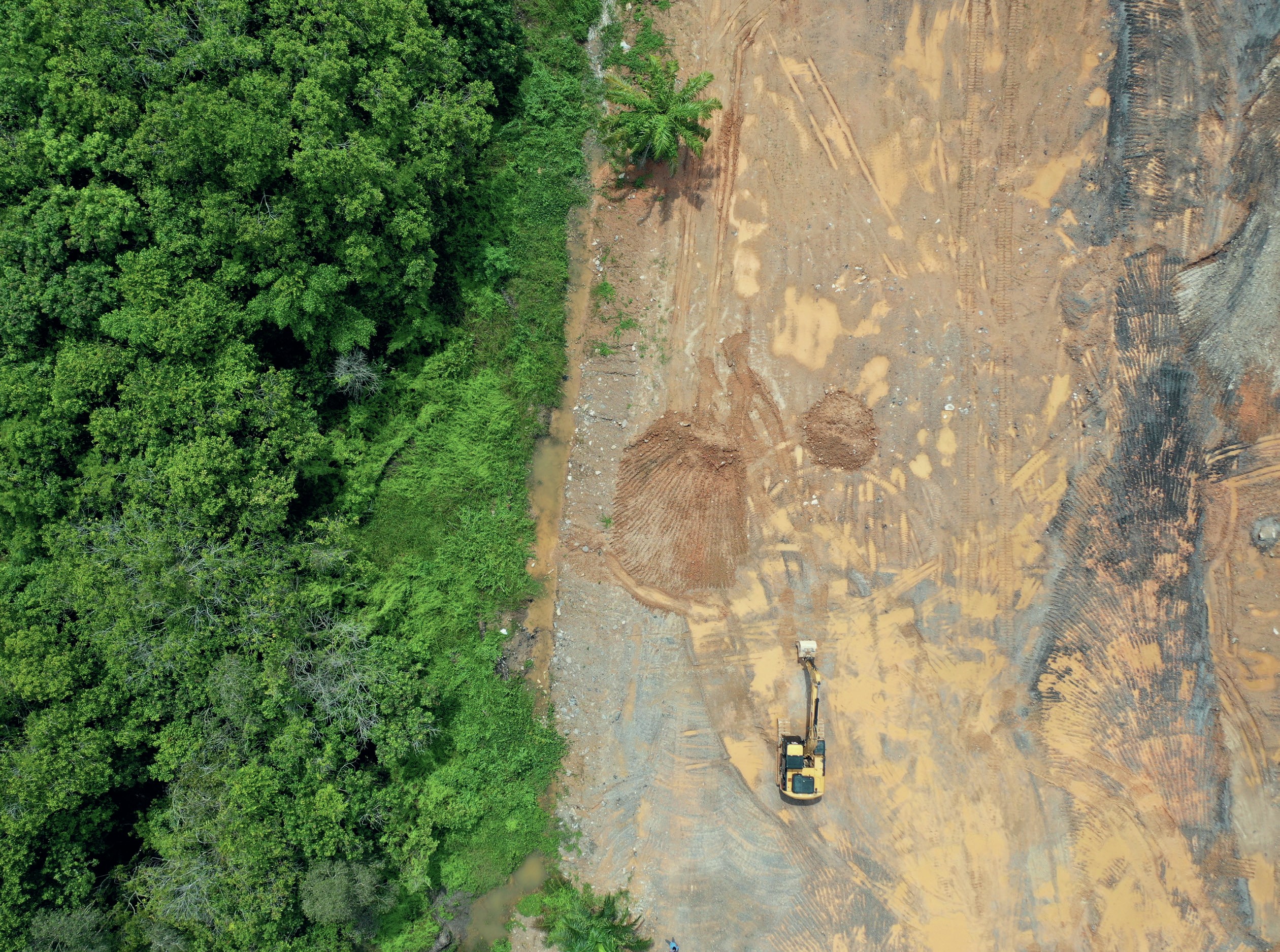 Aerial view of an area of deforested rainforest