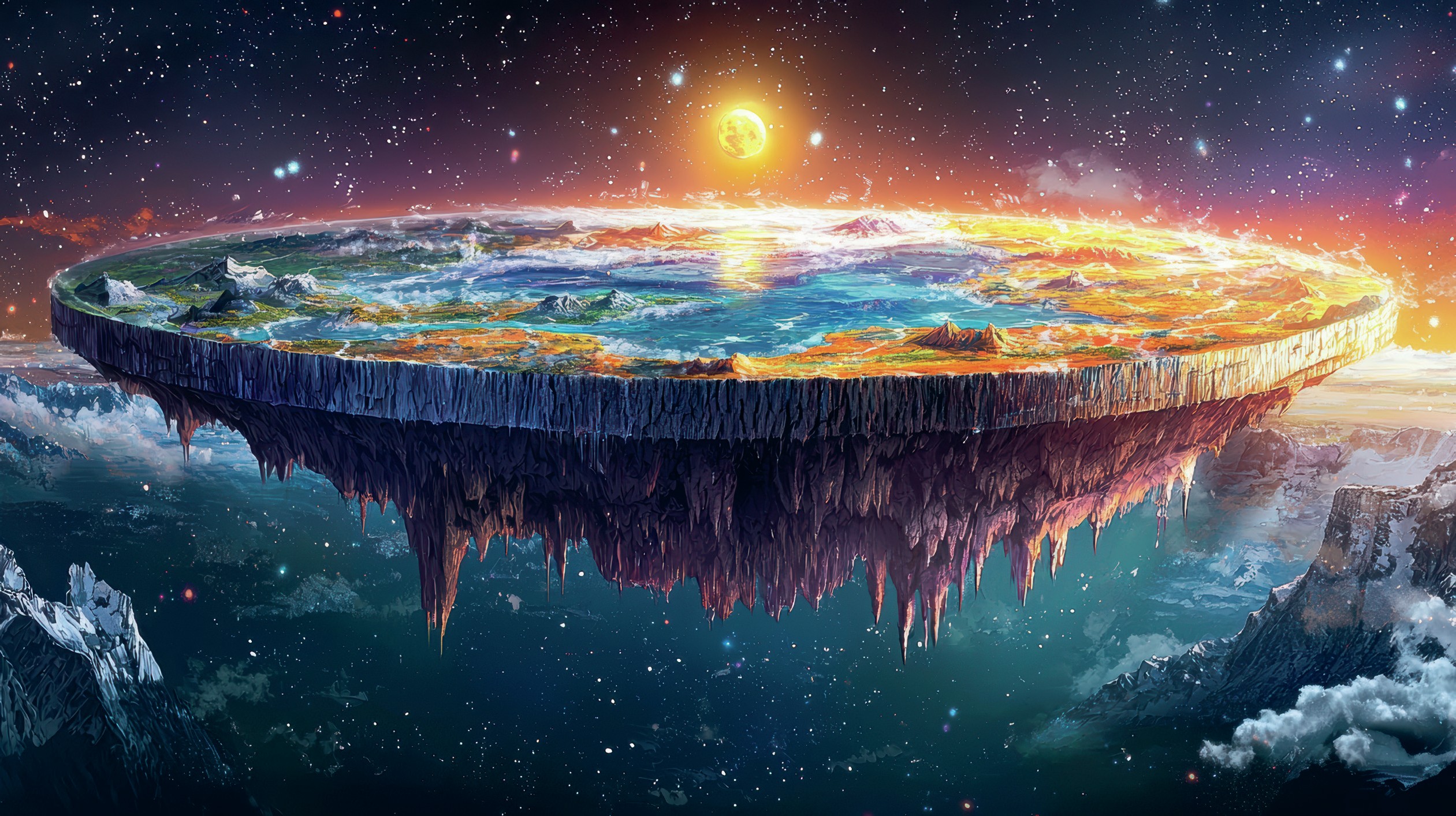 Fantasy representation of a flat Earth.