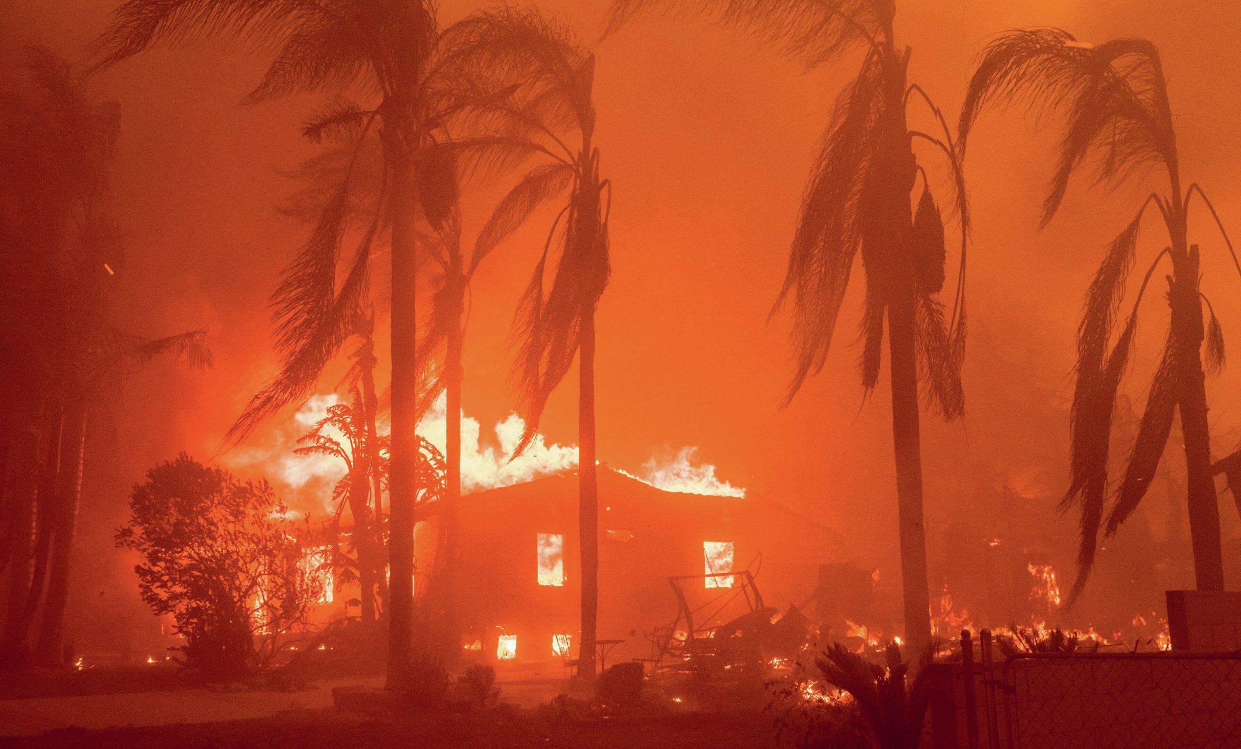 Building aflame in Los Angeles.