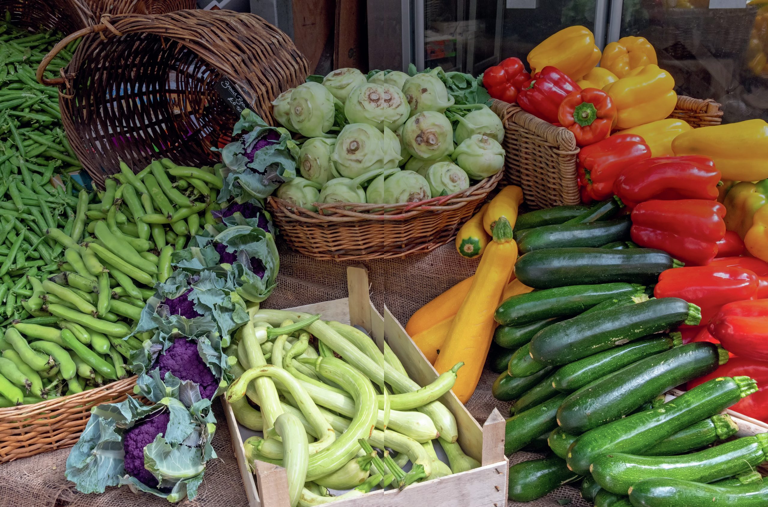A market with vegetable stalls.
