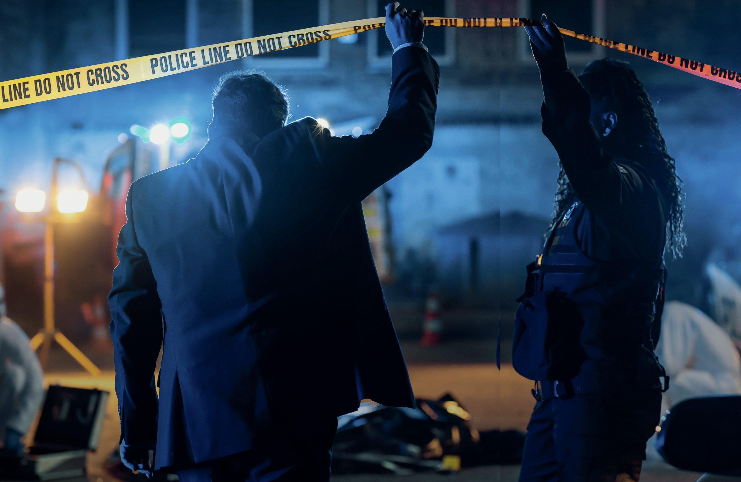 Police at a crime scene.