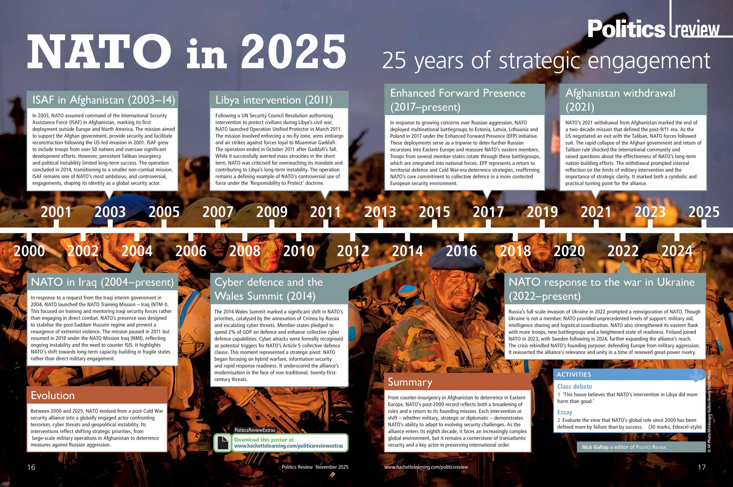 About ten NATO soldiers in uniform with camouflage paint on their faces.