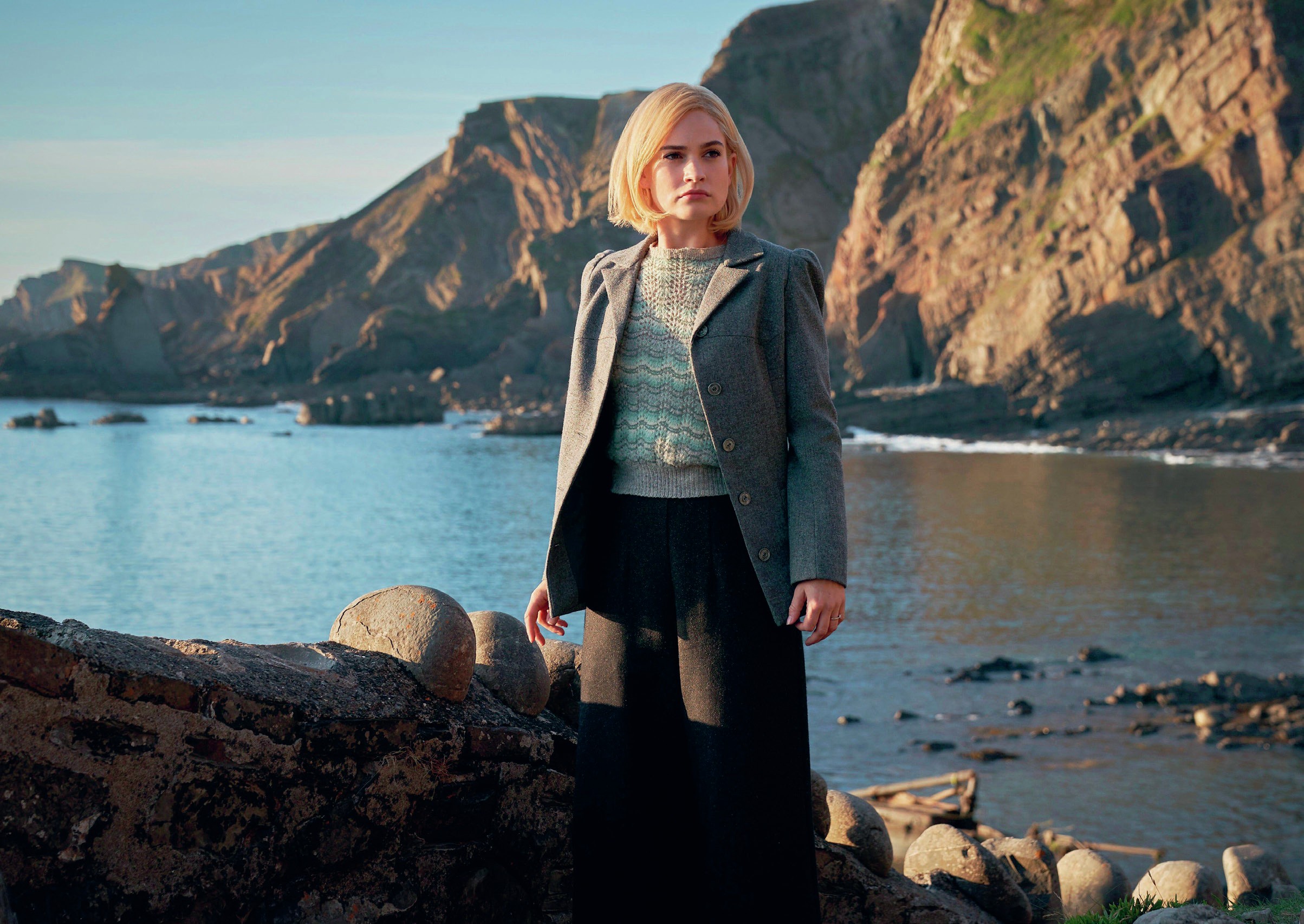 Mrs de Winter on the beach near the house.